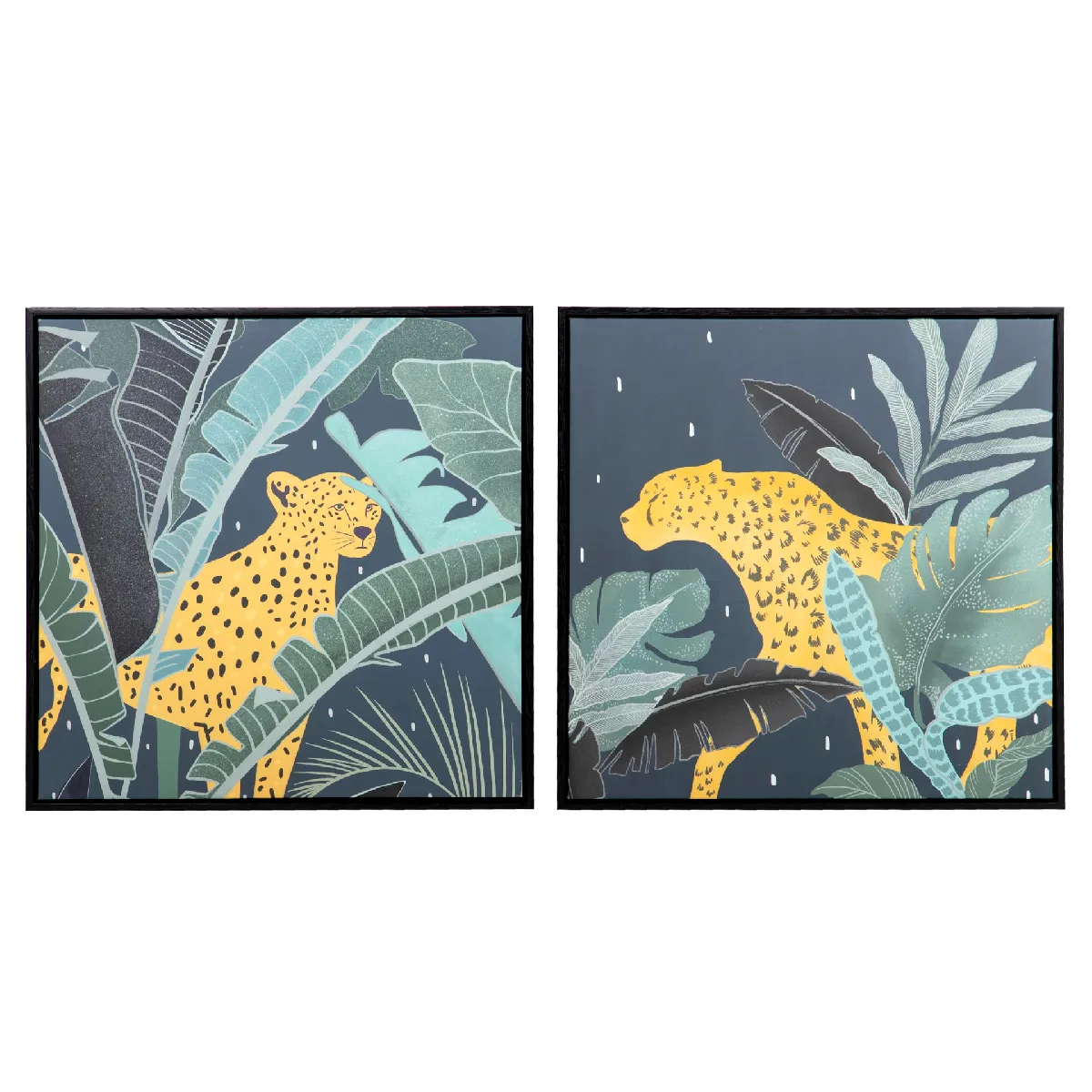 Ensemble de 2 tableaux sérigraphiés représentant des tigres, avec cadre 60 x 4 x 60 cm