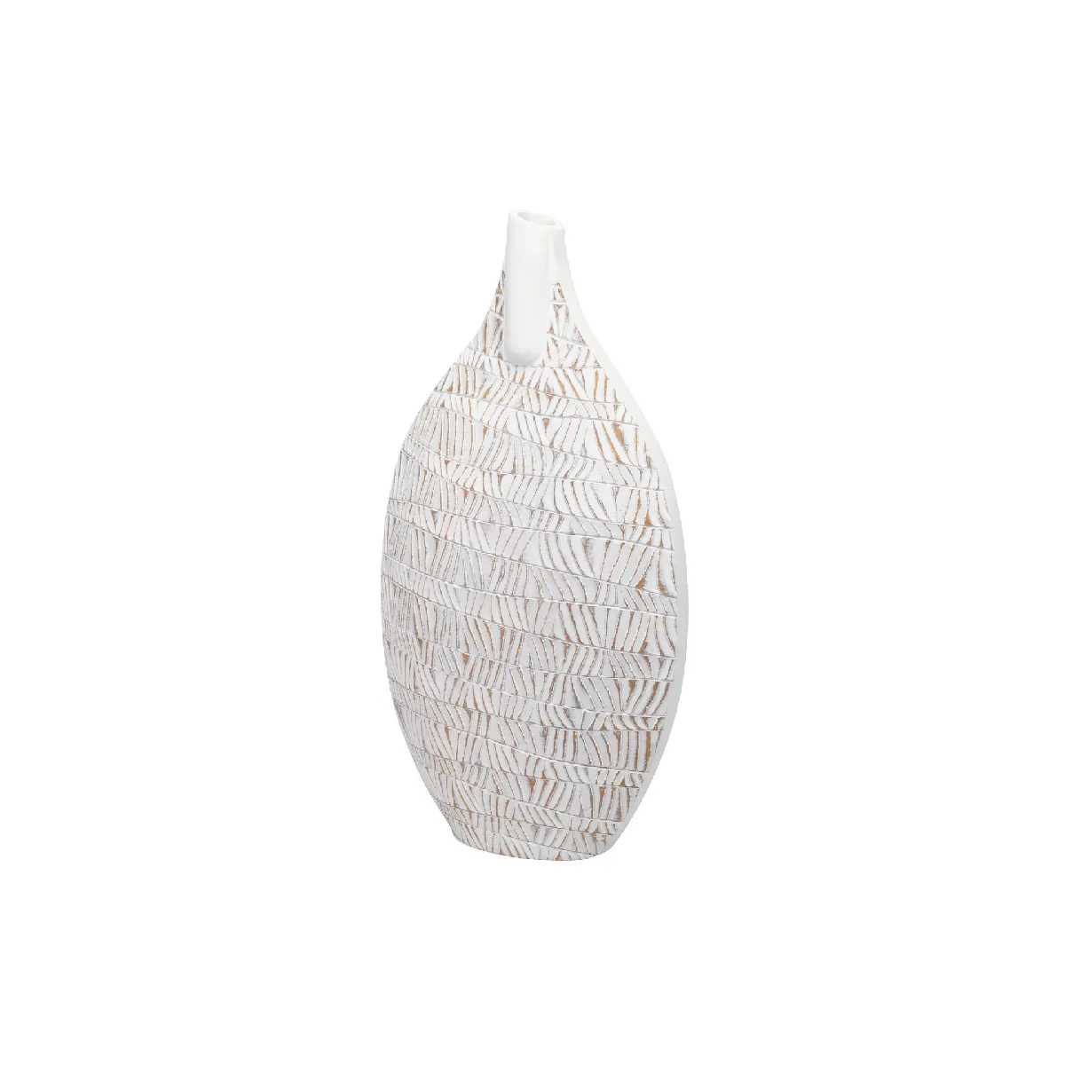 Vase en résine blanche à relief 31 x 14 x 57 cm