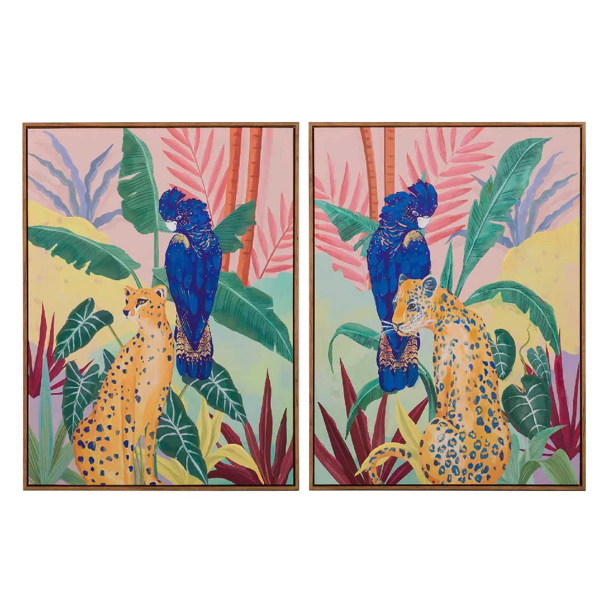 Ensemble de 2 tableaux d'animaux avec cadre doré 60 x 4 x 80 cm