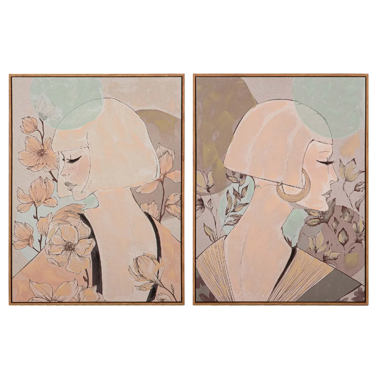 Ensemble de 2 tableaux de femmes, peints à 80 % à la main 60 x 4 x 80 cm