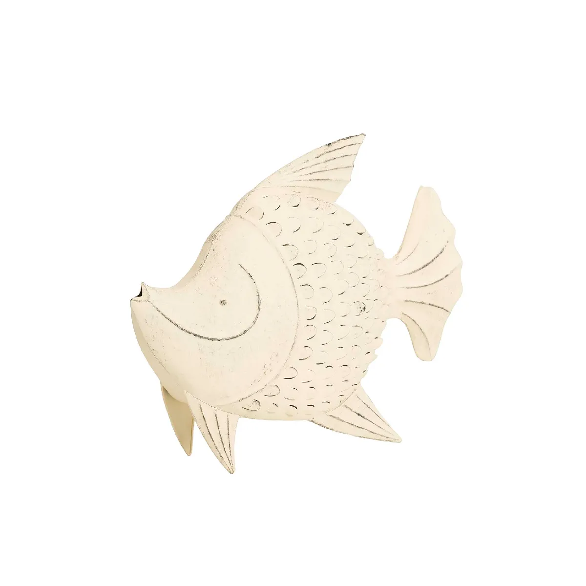 Figurine de poisson en métal blanc 61 x 19 x 49 cm