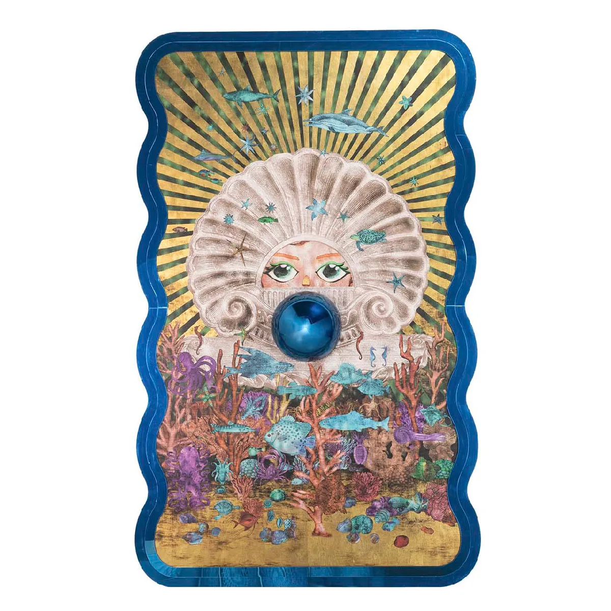 Tableau Symphonie marine Toile sérigraphiée, cadre en bois, verre 120 x 3 x 195 cm