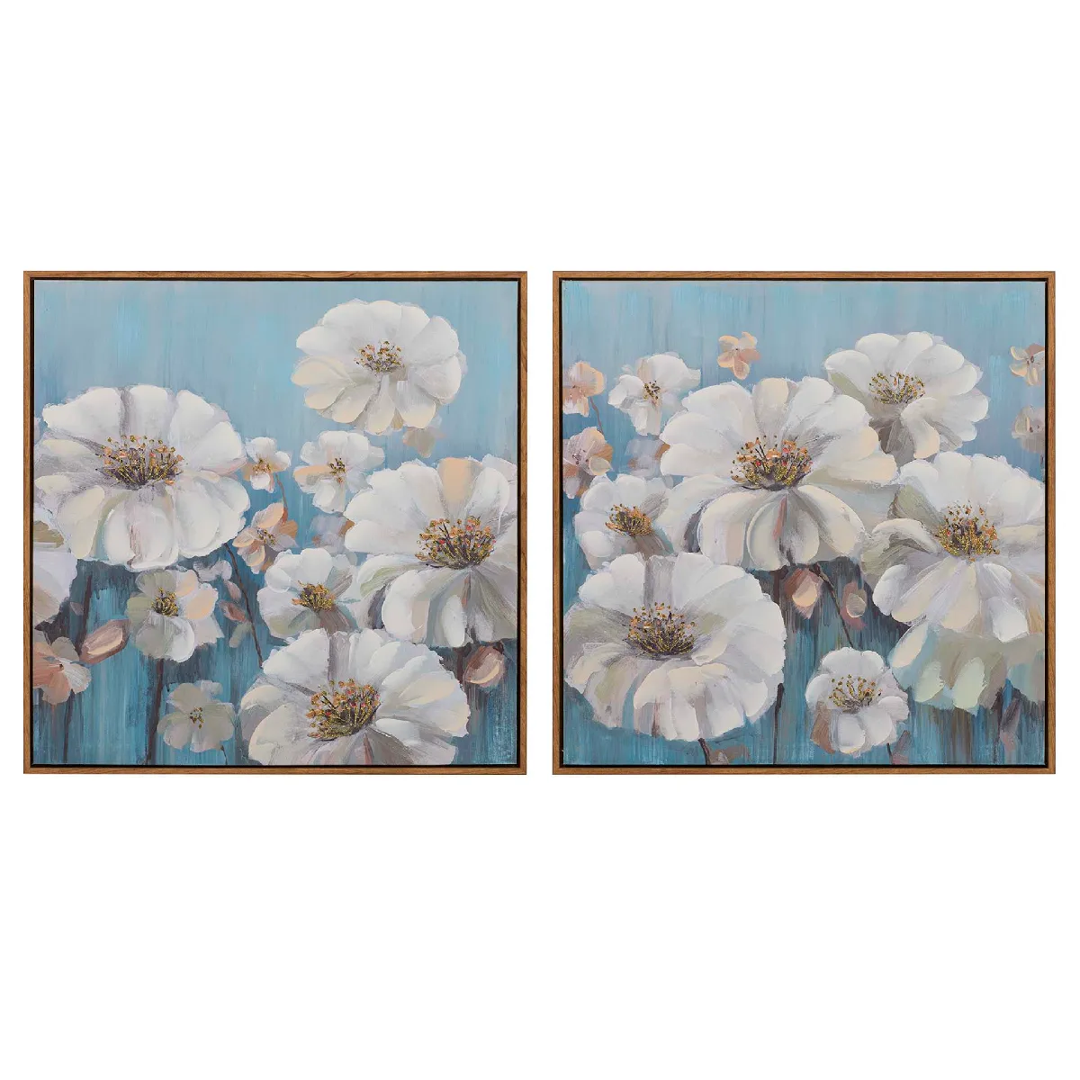 Ensemble de 2 tableaux de fleurs, peints à 80 % à la main 60 x 4 x 60 cm
