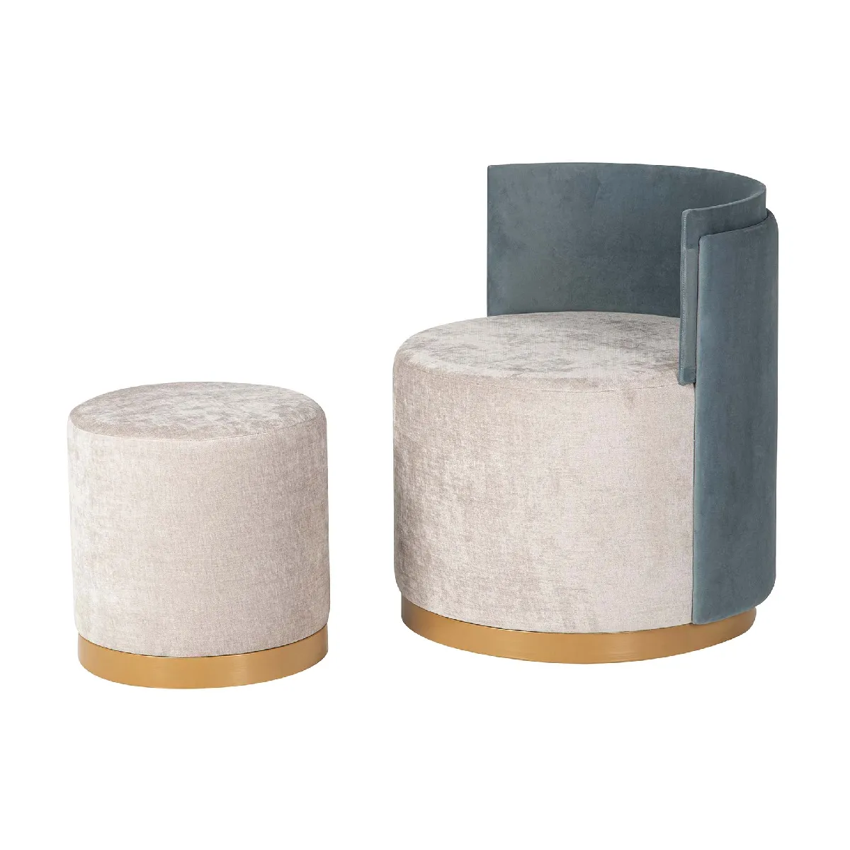 Fauteuil et pouf en velours, ensemble 61x61x70 - 40x40x40 cm