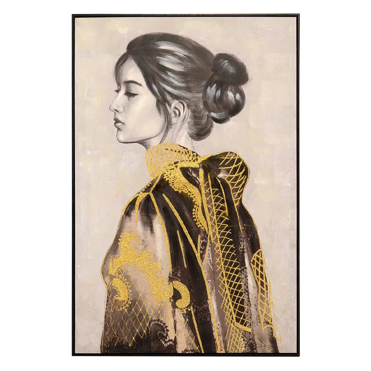 Tableau représentant une femme, cadre noir 80 x 4 x 120 cm