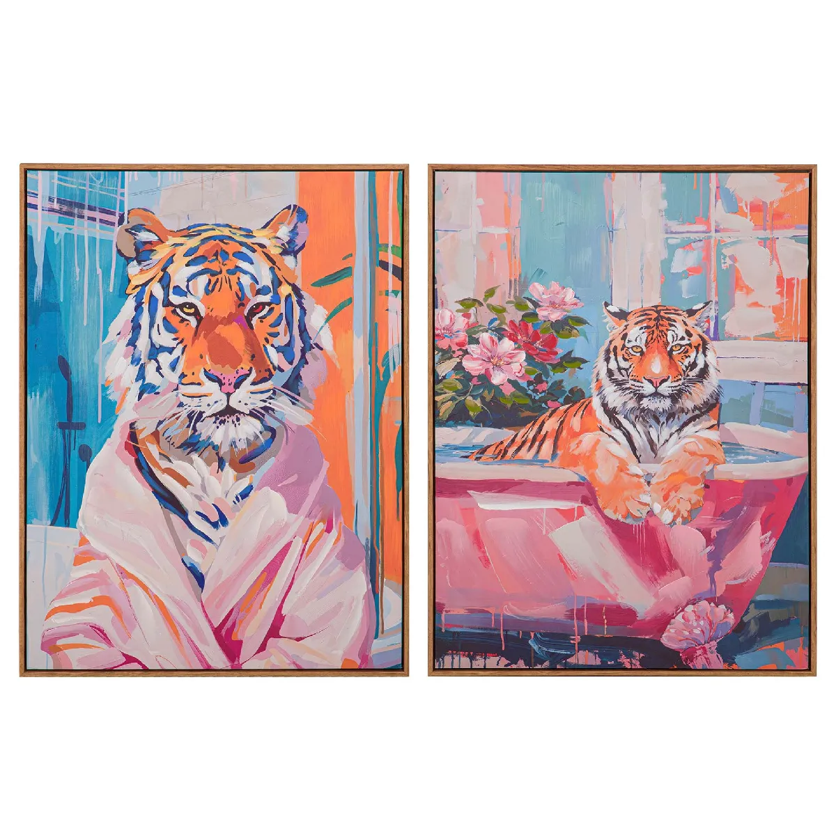 Ensemble de 2 tableaux de tigres, peints à 80 % à la main 60 x 4 x 80 cm