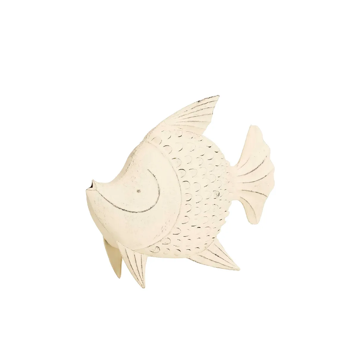 Figurine de poisson en métal blanc 49 x 15 x 42 cm