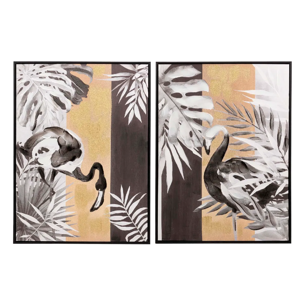 Ensemble de 2 tableaux de fleurs avec cadre noir 60 x 4 x 80 cm
