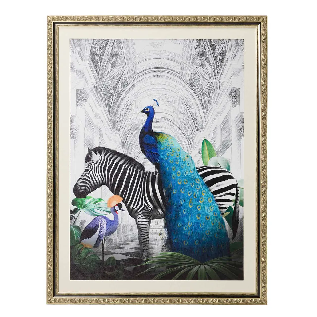 Tableau de paon avec cadre en bois 96 x 4 x 125 cm