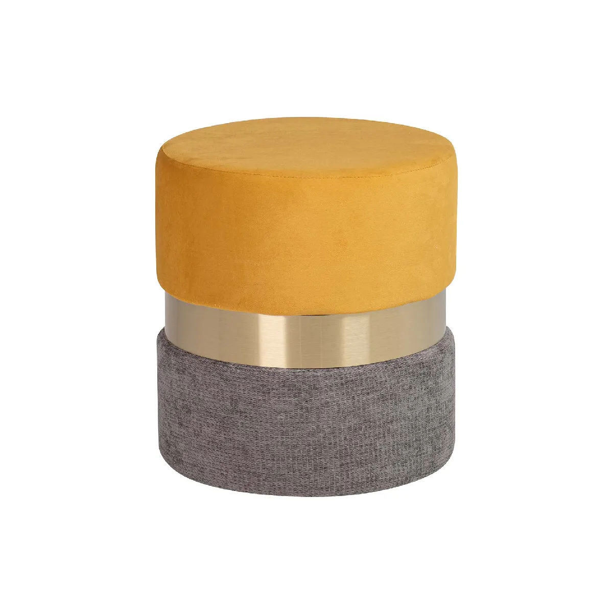 Pouf en velours jaune et gris - 40 x 40 x 44 cm