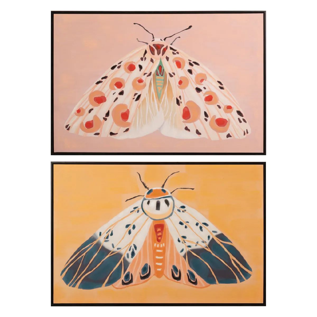 Ensemble de 2 tableaux de papillons avec cadre noir 90 x 4 x 60 cm