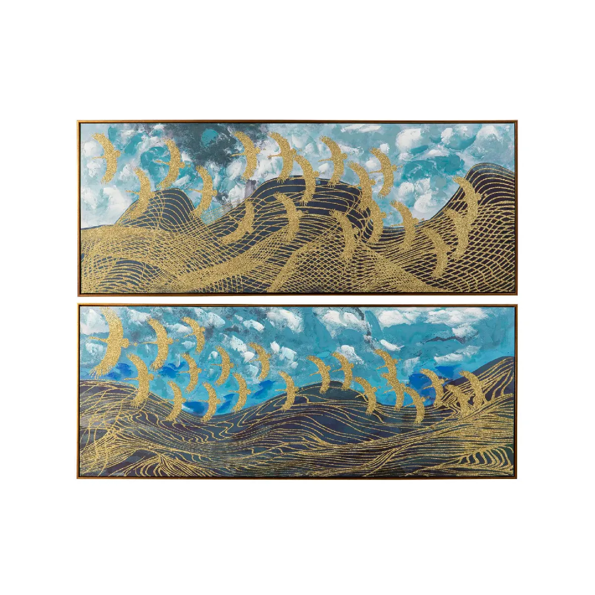 Ensemble de 2 tableaux, 80 % peints à la main sur feuille d'aluminium 150 x 4 x 60 cm