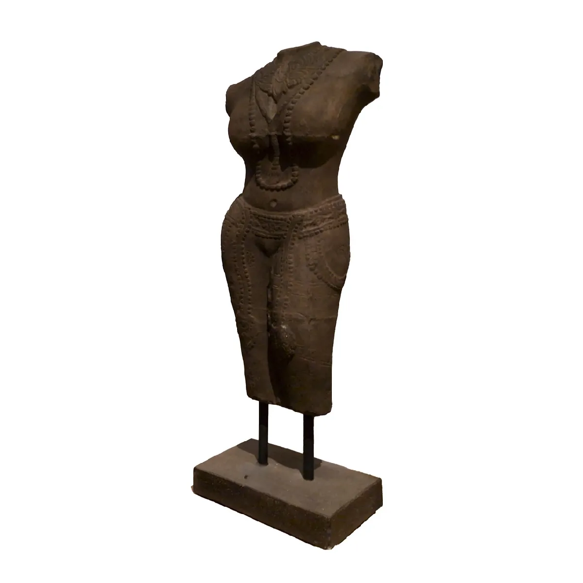 Torse féminin en terre cuite brune 40 x 35 x 120 cm