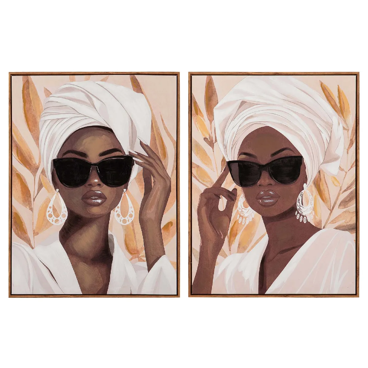Ensemble de 2 tableaux de femmes, peints à 80 % à la main 60 x 4 x 80 cm
