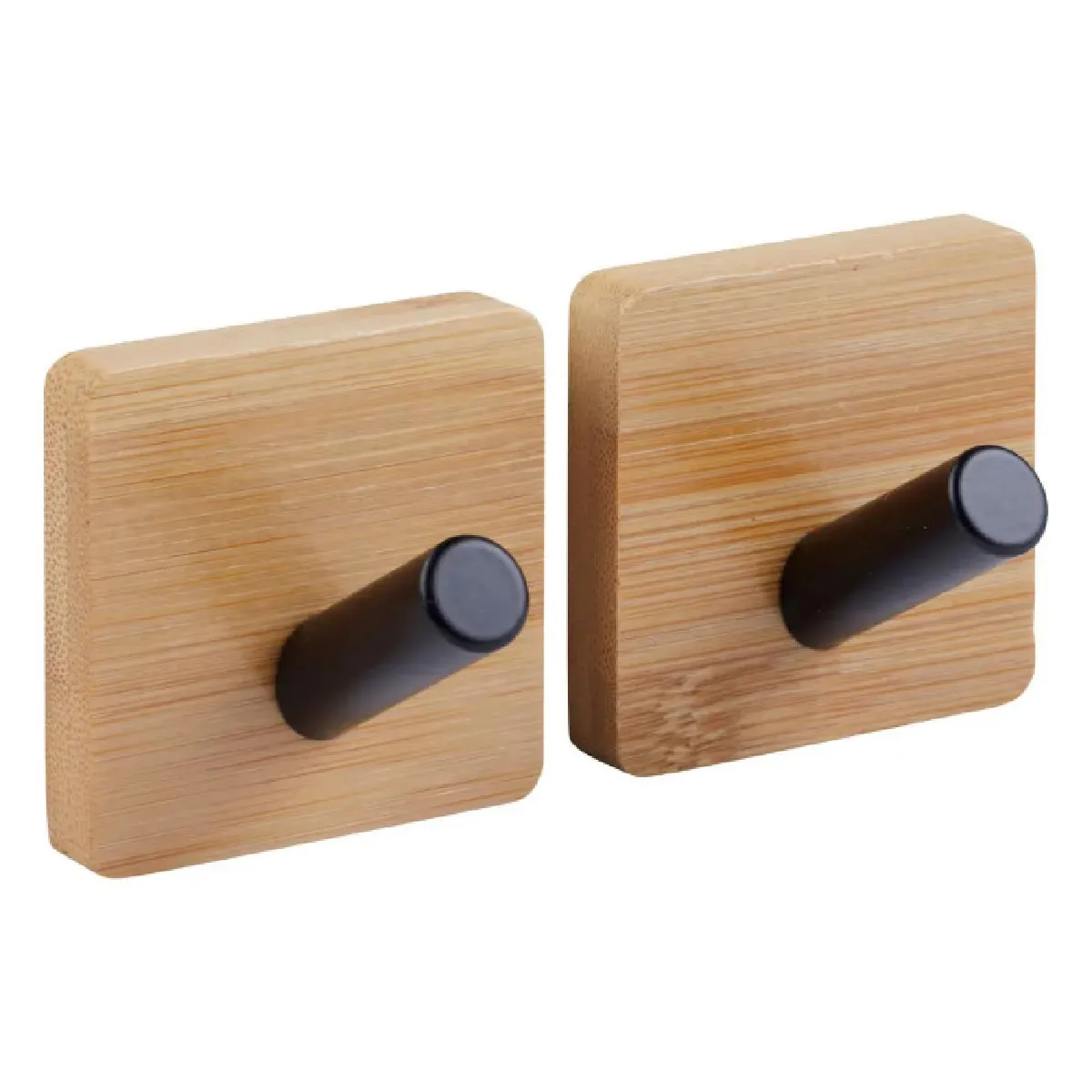 2 Patères Adhésives "stiky" En Métal Et Bamboo - 5five