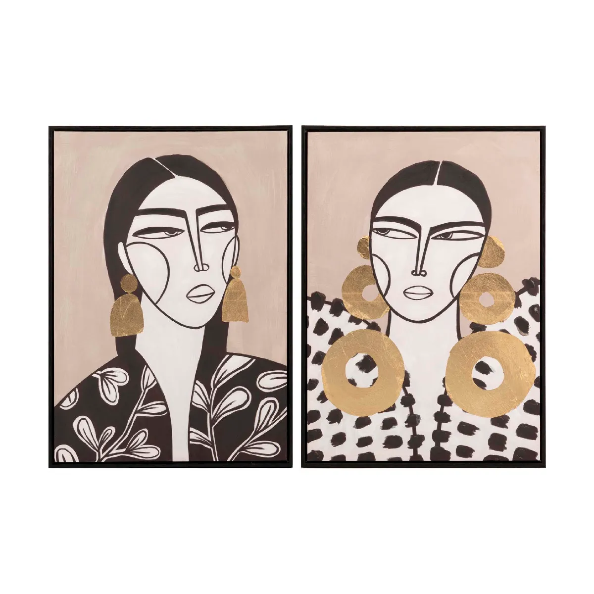 Ensemble de 2 tirages métallisés représentant des femmes, encadrés en noir 50 x 4 x 70 cm