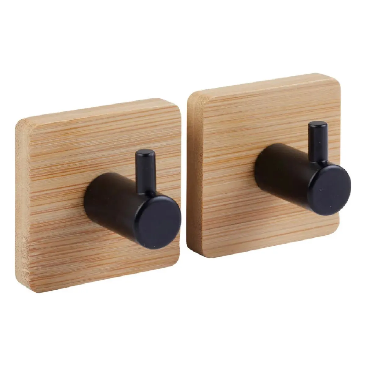 2 Patères Adhésives "stiky" En Métal Et Bamboo - 5five