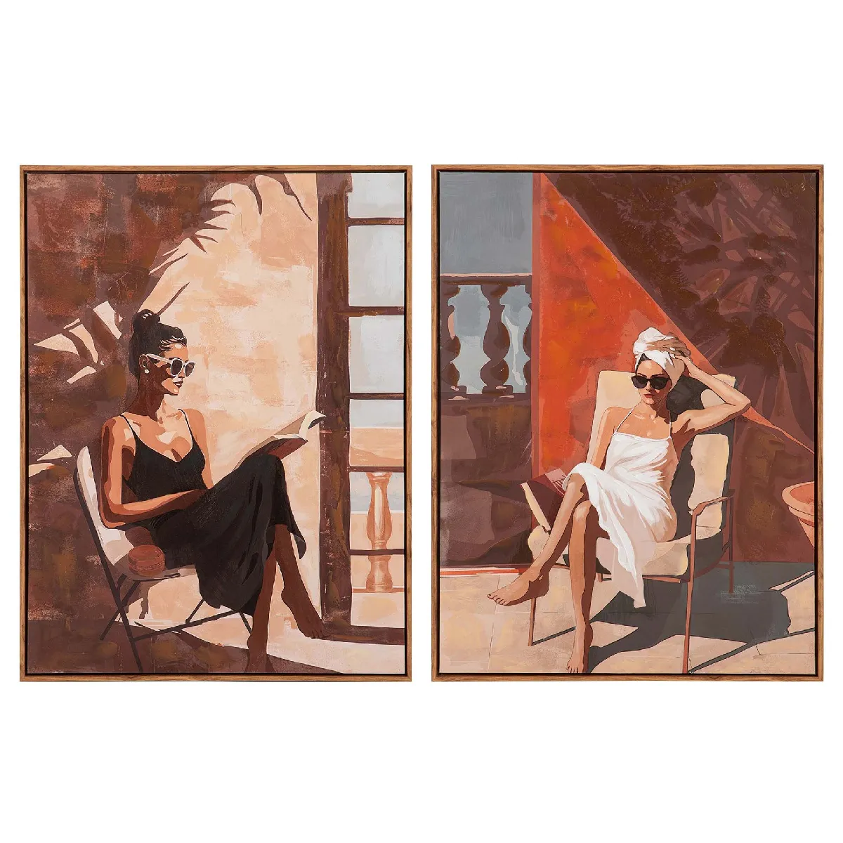 Ensemble de 2 tableaux de femmes, peints à 80 % à la main 60 x 4 x 80 cm