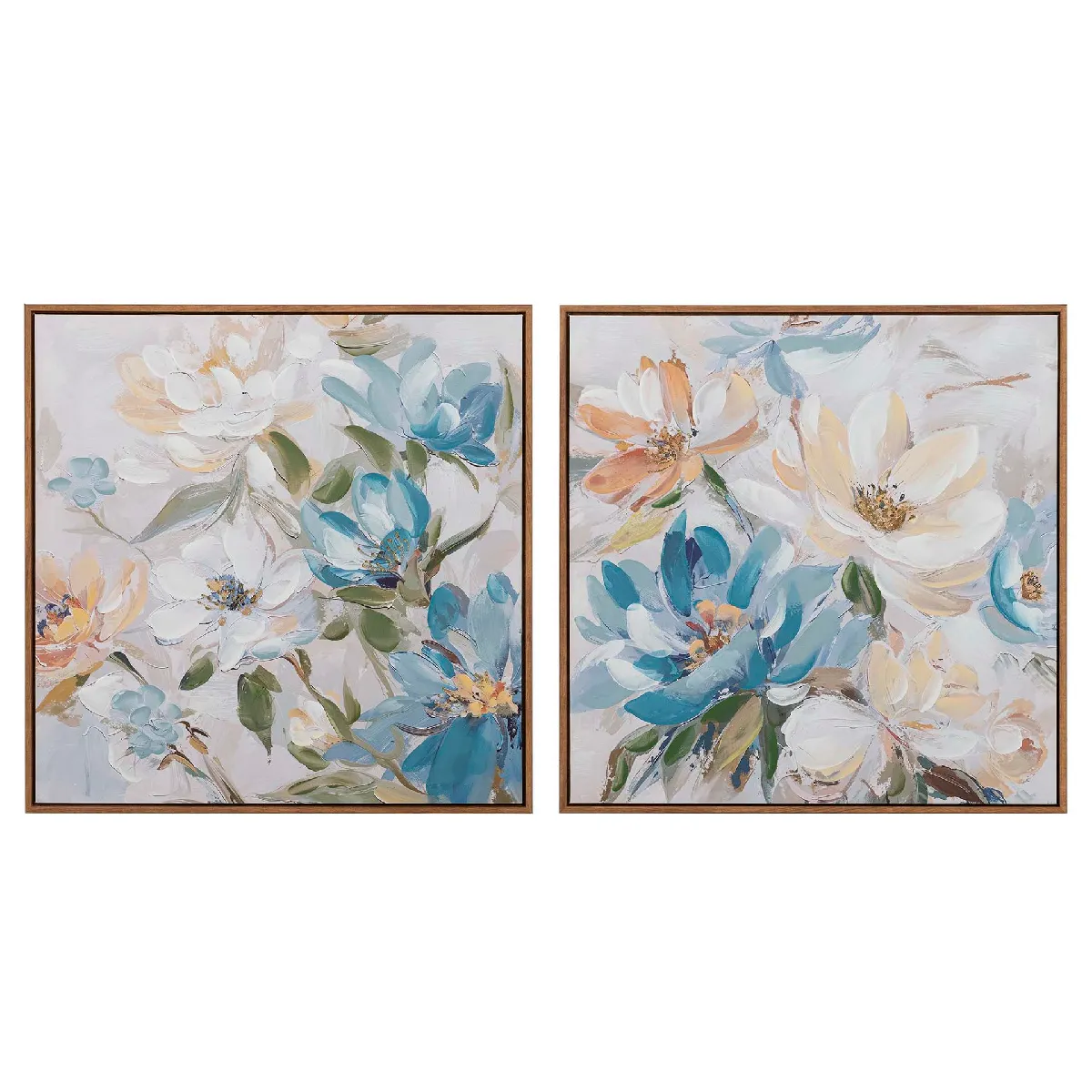 Ensemble de 2 tableaux de fleurs, peints à 80 % à la main 60 x 4 x 60 cm