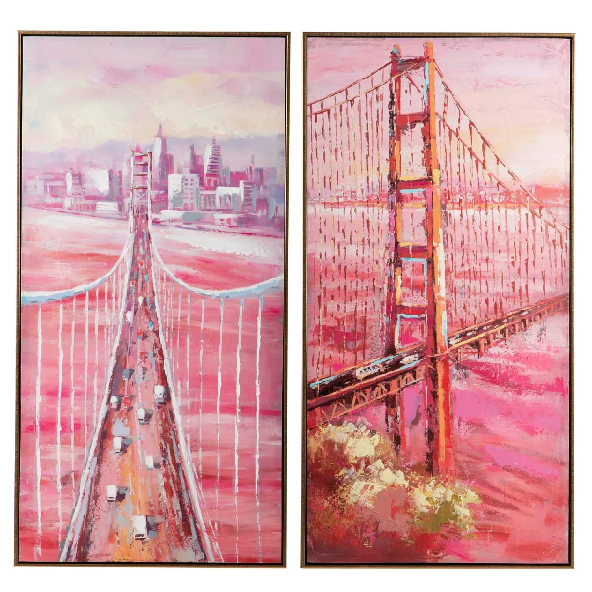 Ensemble de 2 tableaux représentant le pont de Brooklyn 52 x 4,5 x 102 cm
