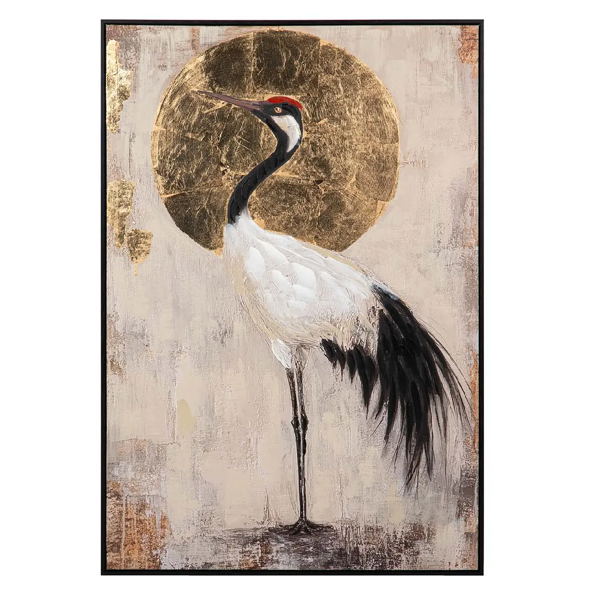 Tableau sur feuille d'aluminium représentant un héron 80 x 4 x 120 cm