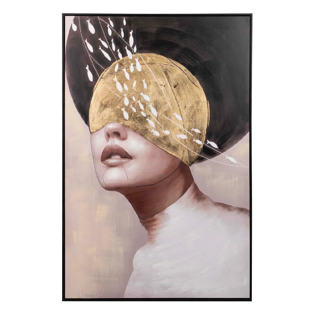 Tableau de femme avec cadre noir 80 x 4 x 120 cm