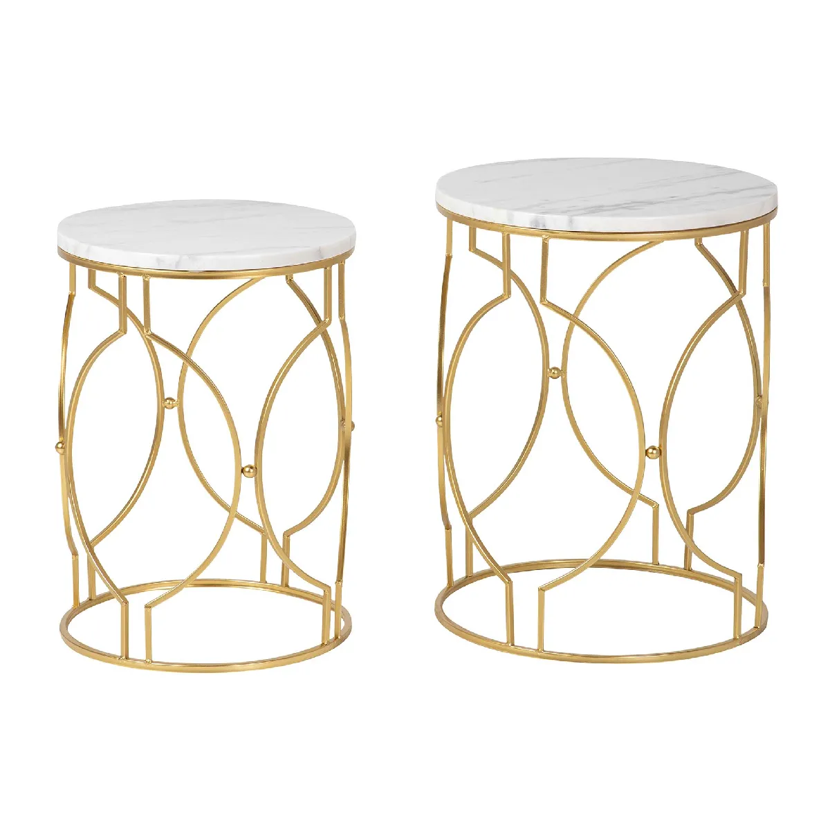 Ensemble de 2 tables en métal effet marbre 43x43x55 - 38x38x50 cm
