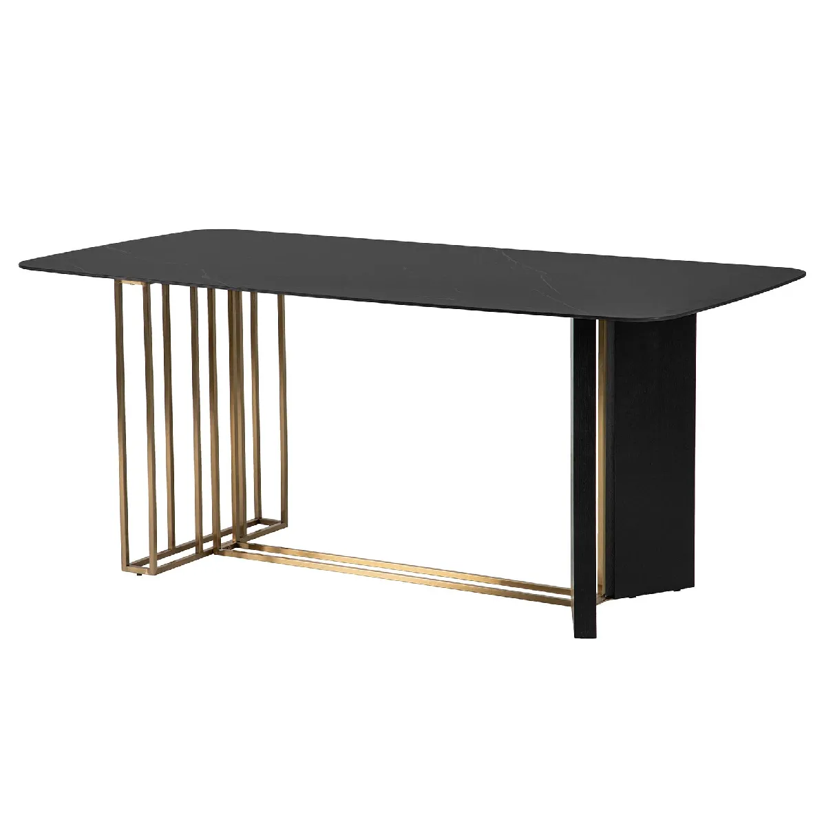 Table de salle à manger en pierre et acier inoxydable, Calcis - 180 x 90 x 77 cm
