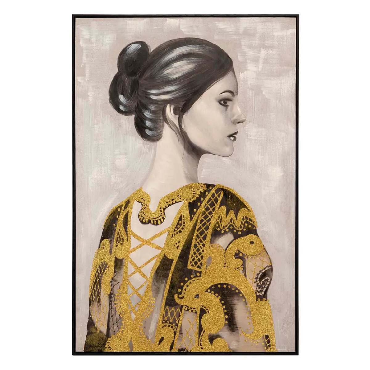 Tableau représentant une femme, cadre noir 80 x 4 x 120 cm