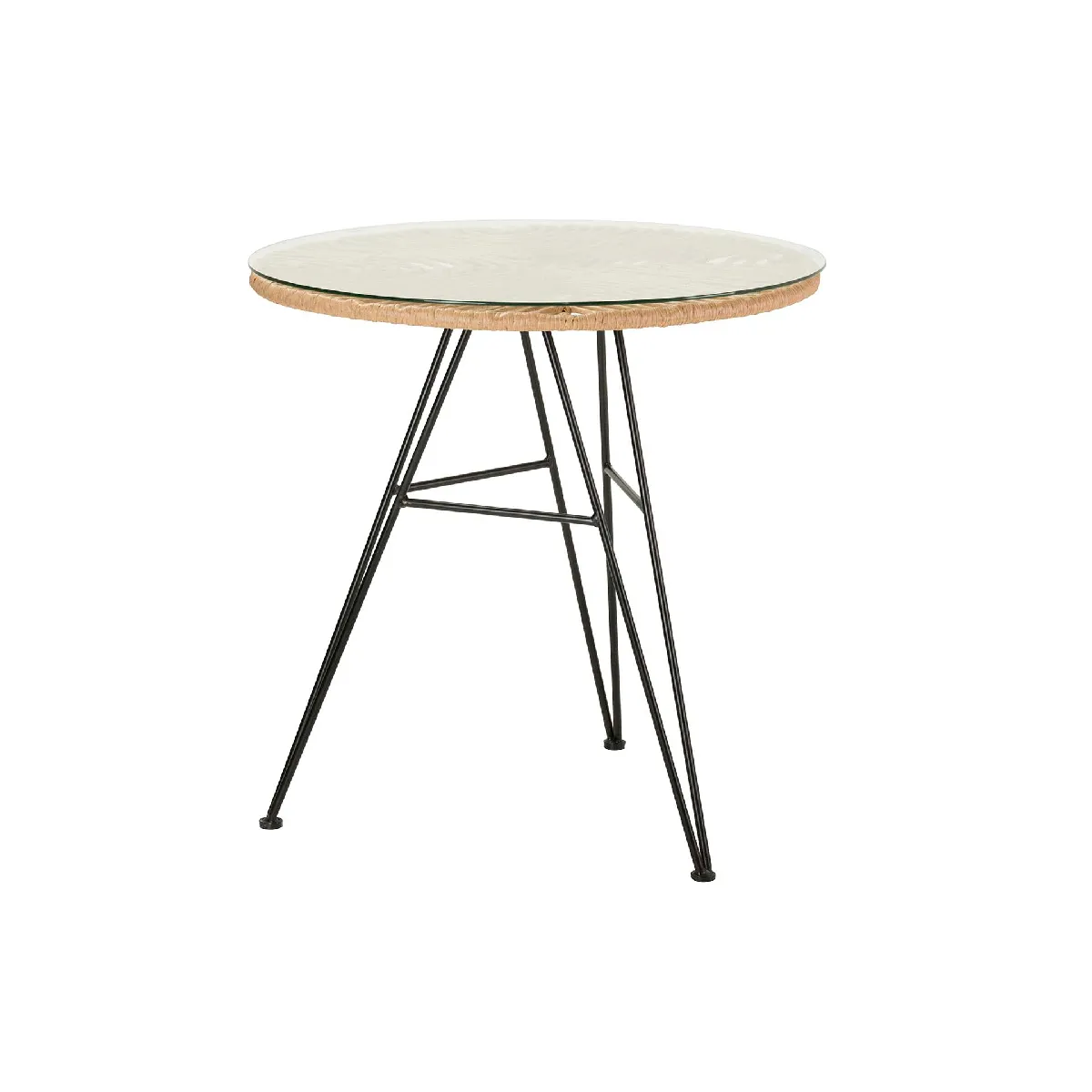 Table en rotin synthétique, fer et verre - 75 x 75 x 75 cm