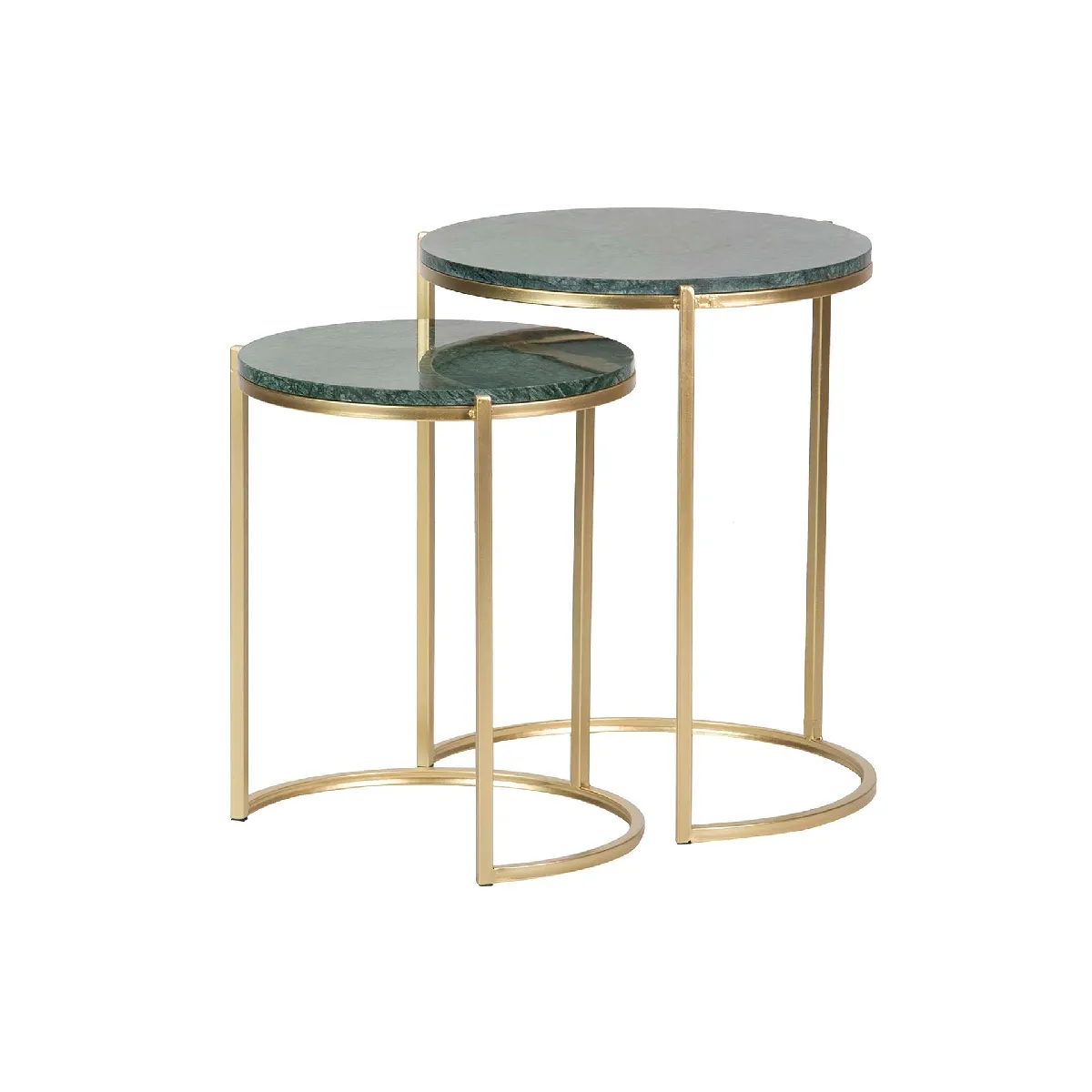 Ensemble de 2 tables vertes et dorées de dimensions 41x41x50 et 35x35x43 cm