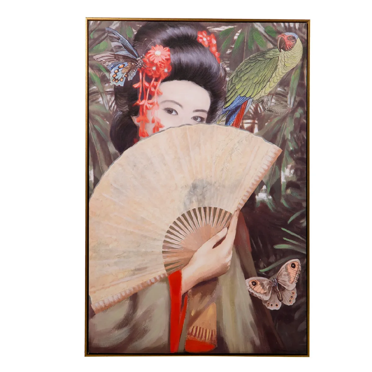 Peinture de geisha, amandier, peinte à 80 % à la main 80 x 5 x 120 cm