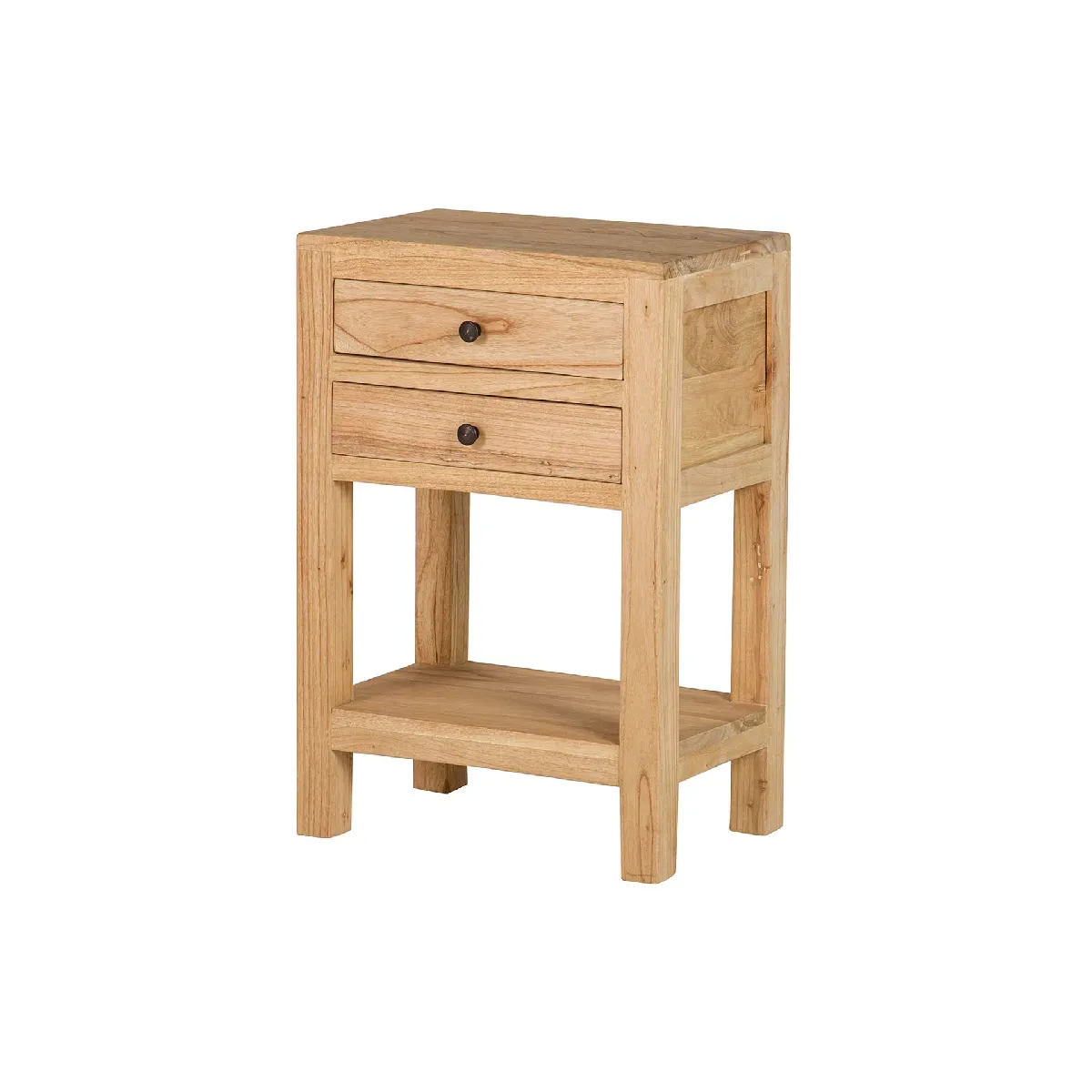 Table de chevet à 2 tiroirs, bois de mindi - 45 x 30 x 66 cm