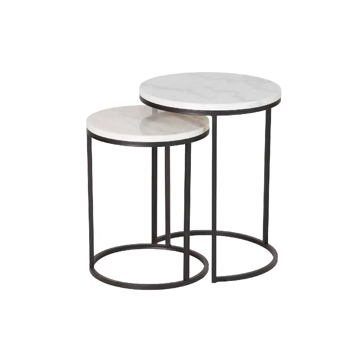 Ensemble de 2 tables en métal effet marbre noir 41x41x50 - 35x35x43cm