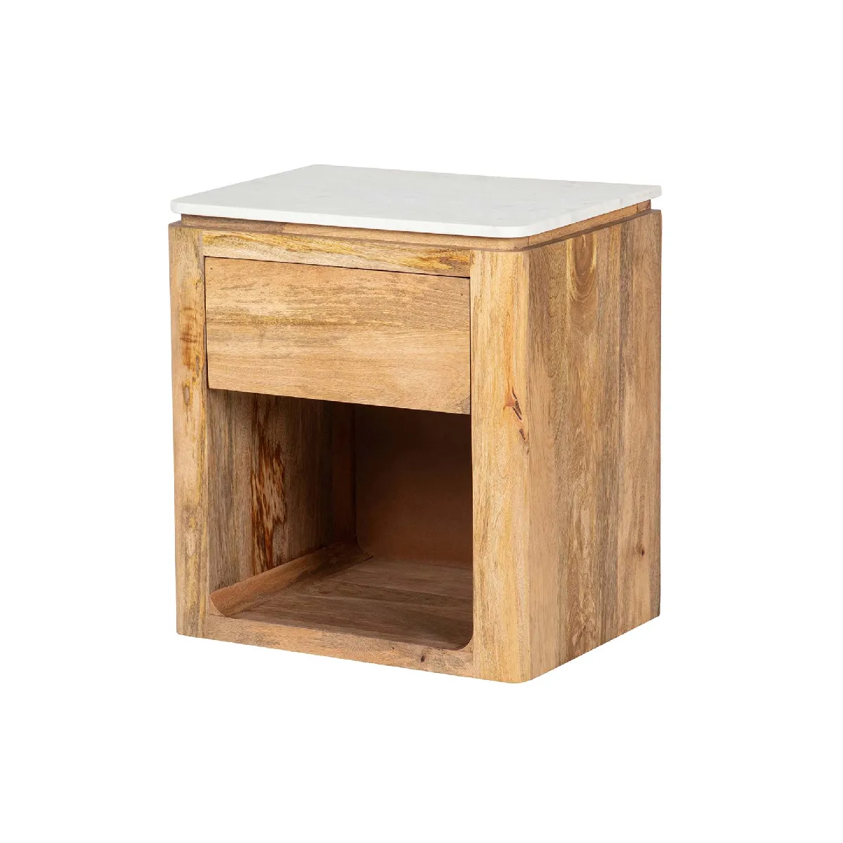 Table d'appoint en bois de manguier et marbre, Felo - 55 x 40 x 60 cm