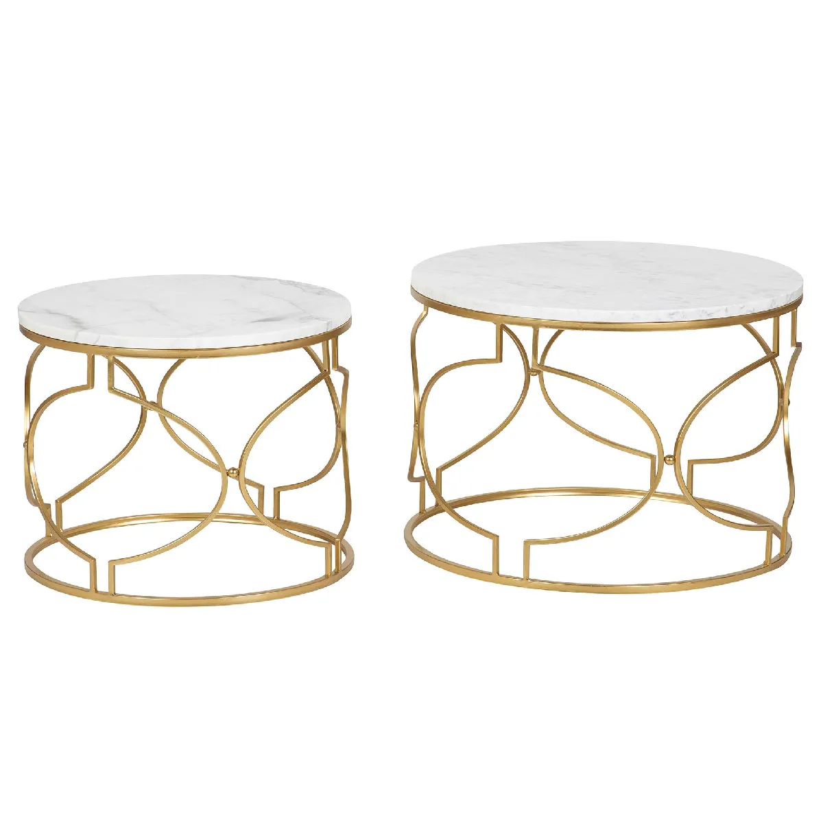 Ensemble de 2 tables en métal effet marbre 60x60x41 - 50x50x38 cm