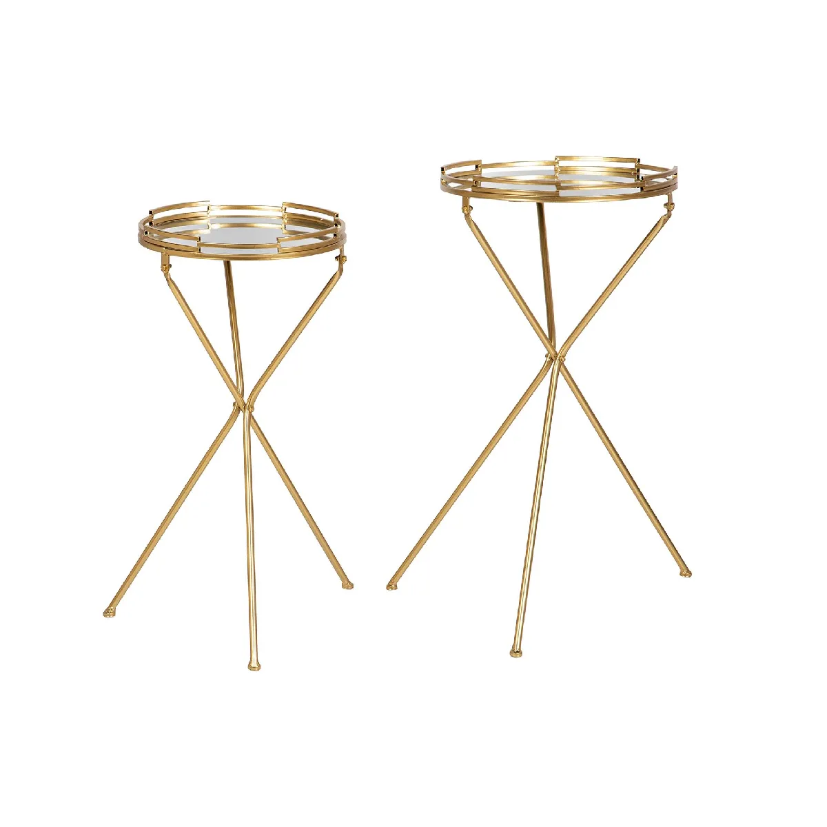 Ensemble de 2 tables d'appoint en métal avec miroir 40x40x70 - 30x30x60 cm