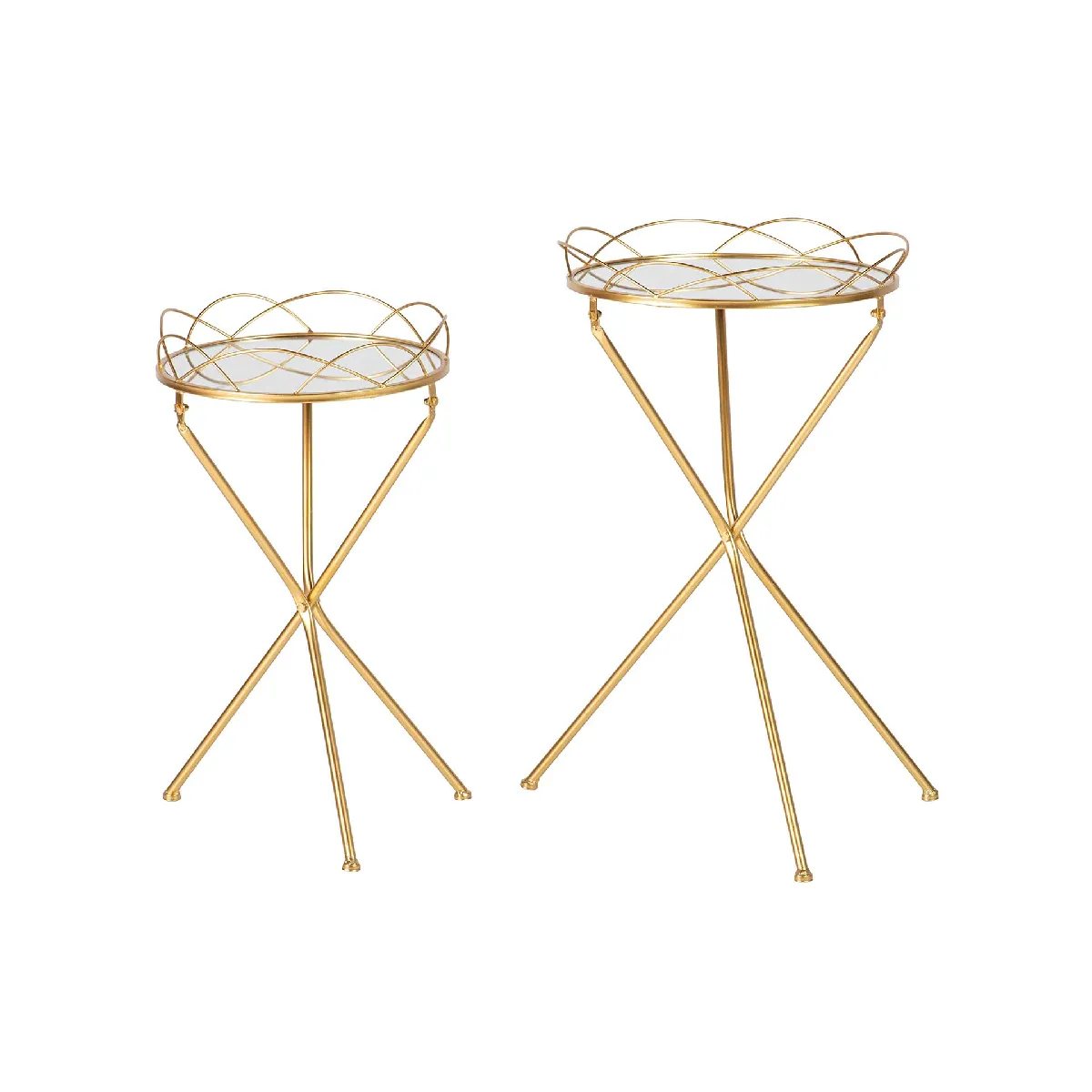 Ensemble de 2 tables d'appoint en métal avec miroir 44x39x74 - 42x39x63 cm