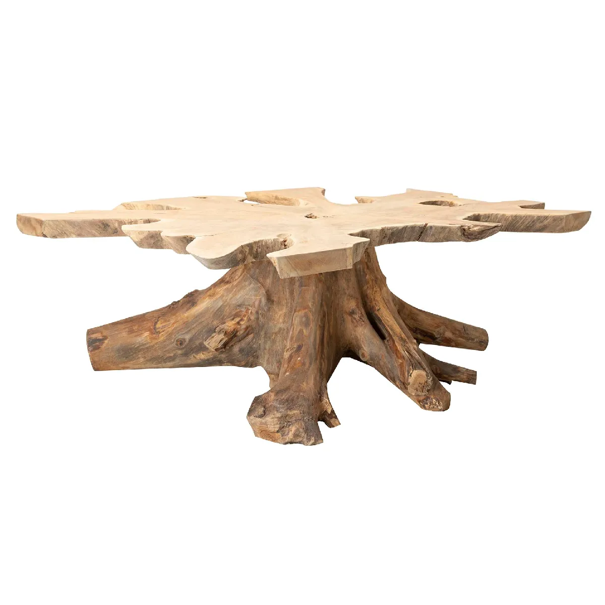 Table basse Owiot en racine de teck naturel - 160 x 140 x 45 cm