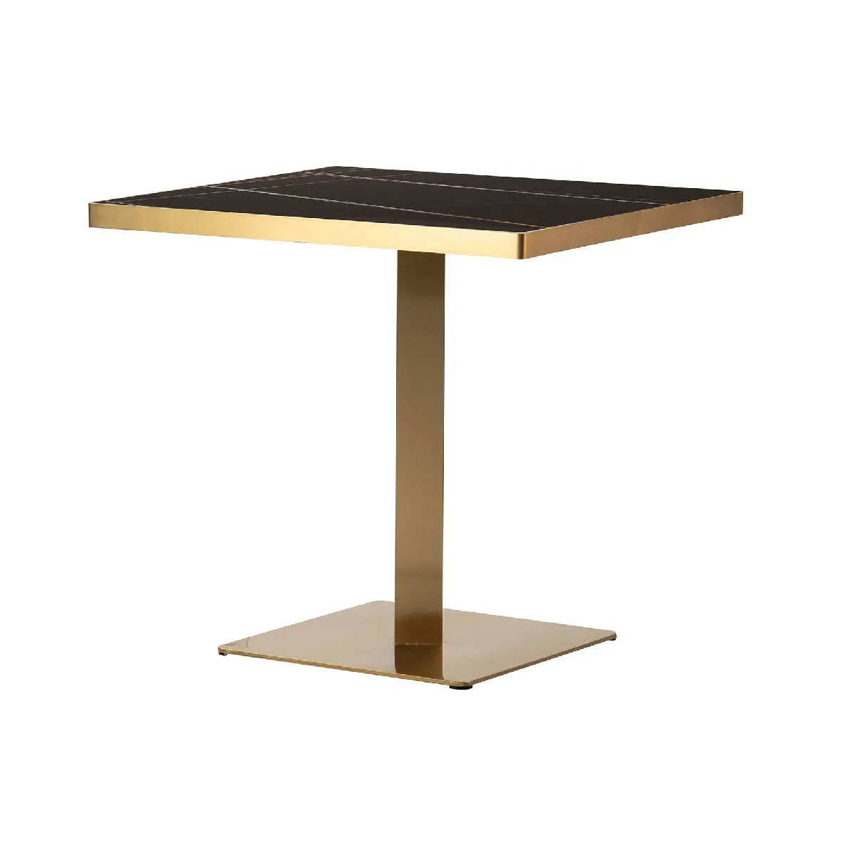 Table de salle à manger en acier inoxydable avec plateau en pierre - 80 x 80 x 75 cm