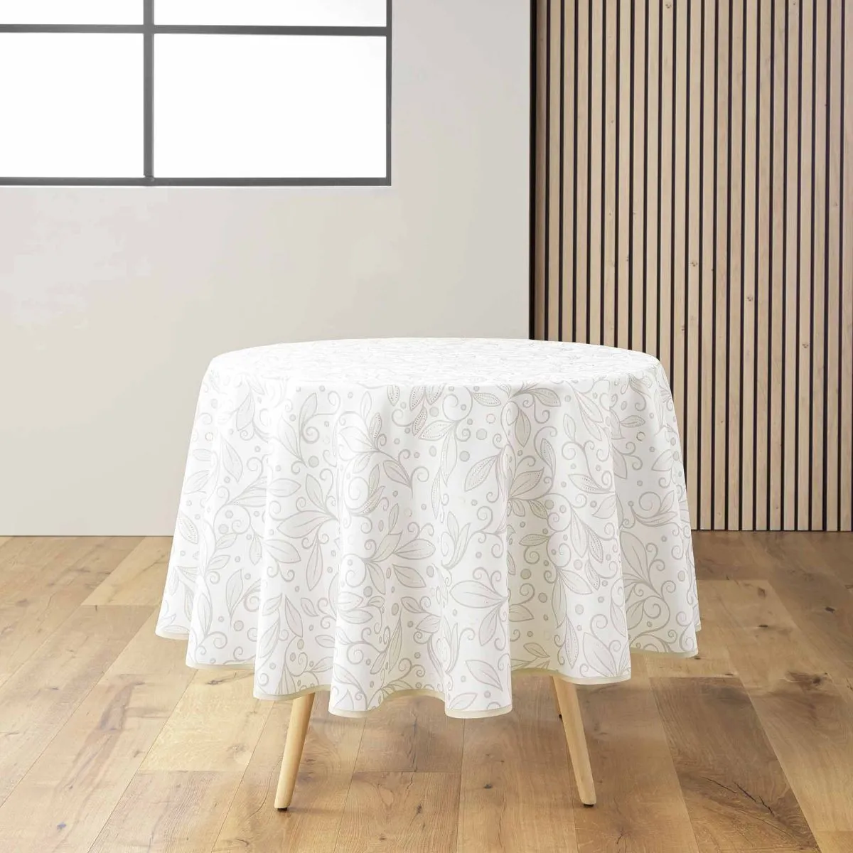 Nappe Ronde Antitache Imprimé "leya" 180cm Naturel