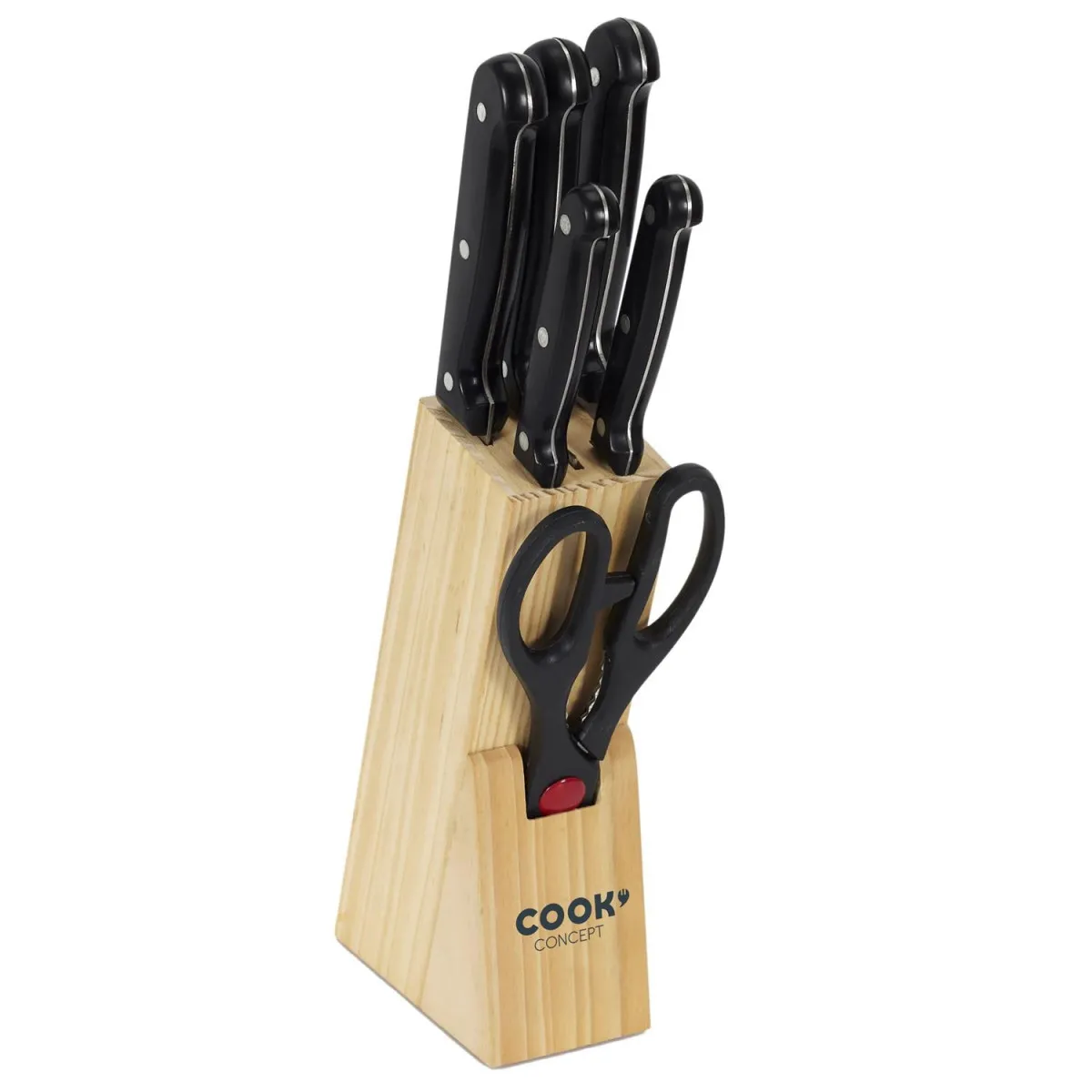 Bloc De 1 Couteau - Cook Concept - Bloc 5 Couteaux Et Ciseaux De Cuisine - Tranchant - Gris Et Noir