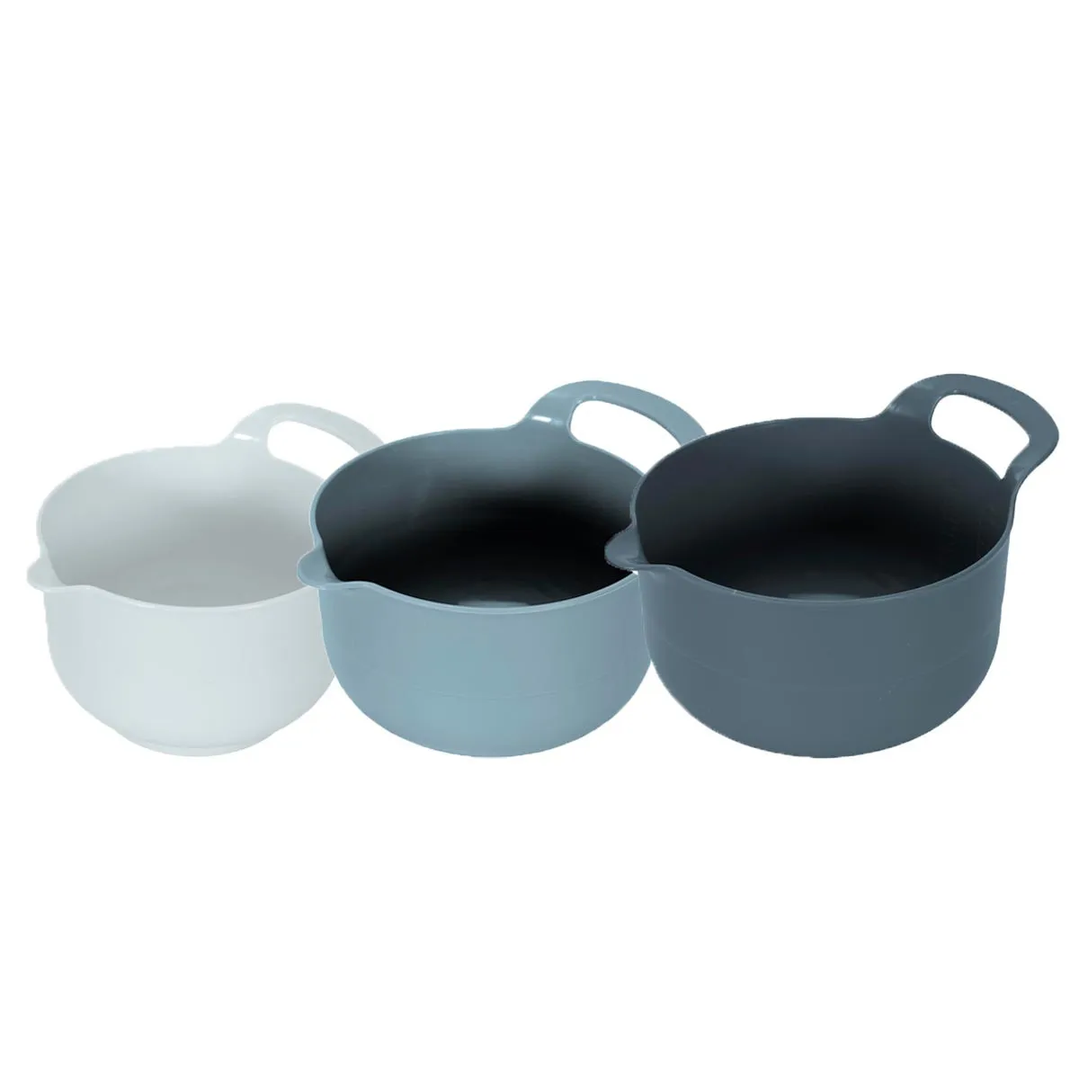 Lot de 3 Bols Mélangeurs - LILY COOK - Empilables - Ergonomiques - Beige et Bleu