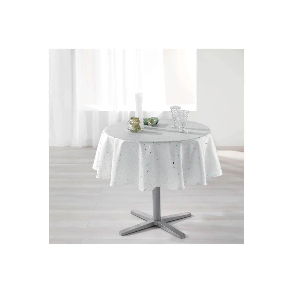 Nappe Ronde Imprimée "shantung" 180cm Blanc