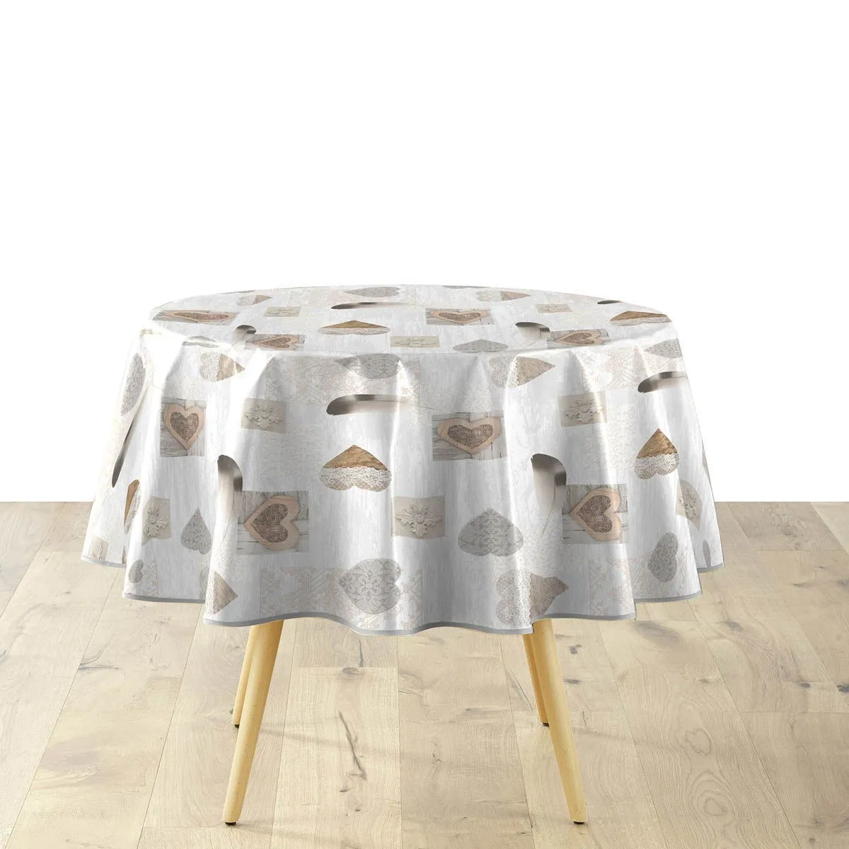 Nappe Ronde Imprimé "delicia" 160cm Taupe