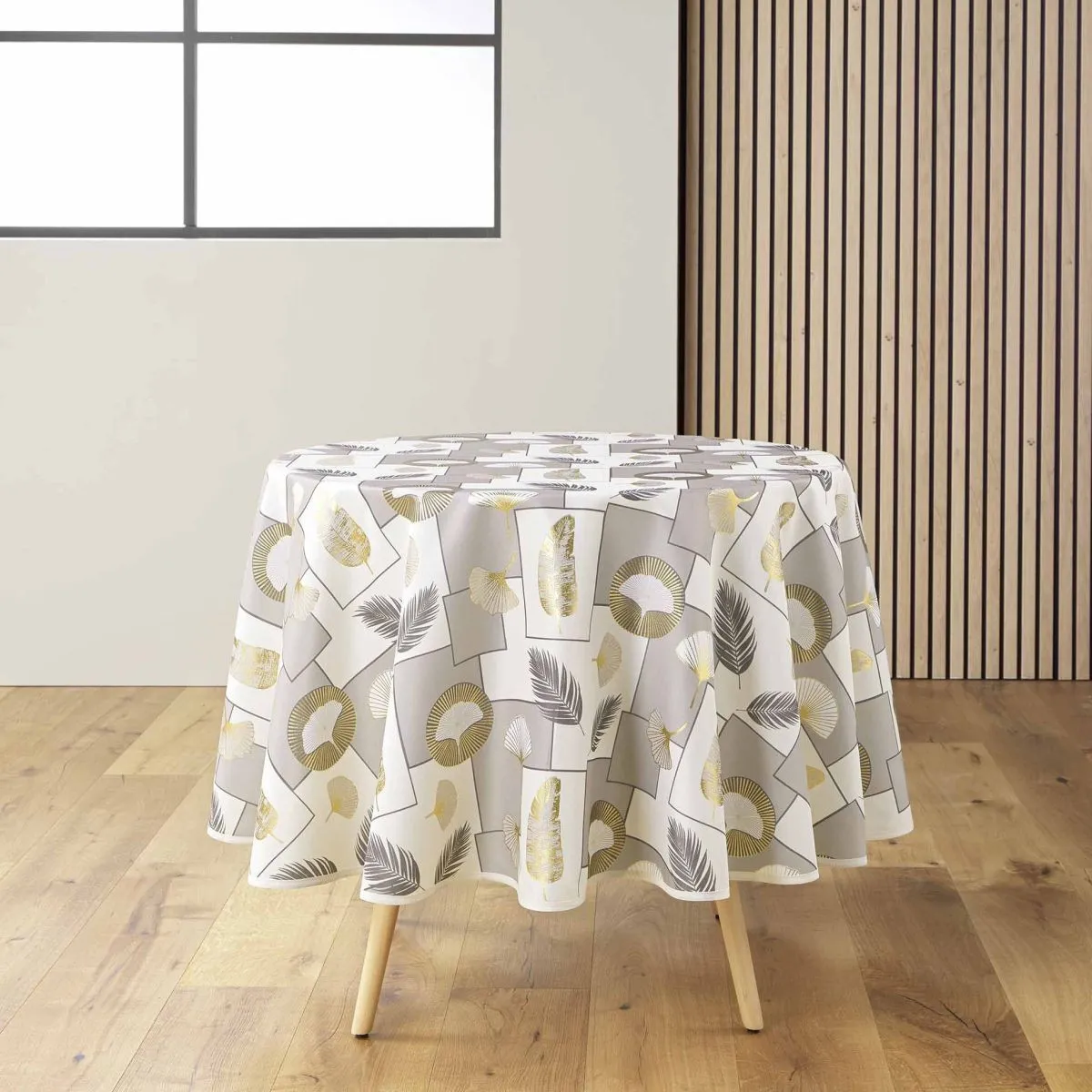 Nappe Ronde Antitache Imprimé "natane" 180cm Naturel