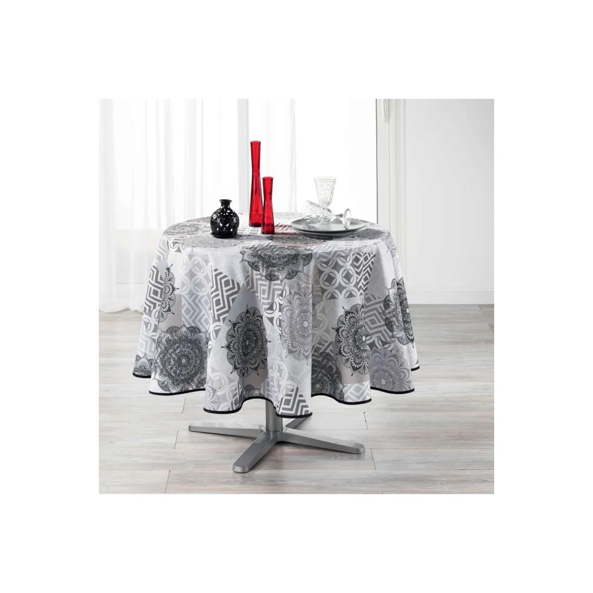 Nappe Ronde Imprimée "flamenco" 180cm Gris