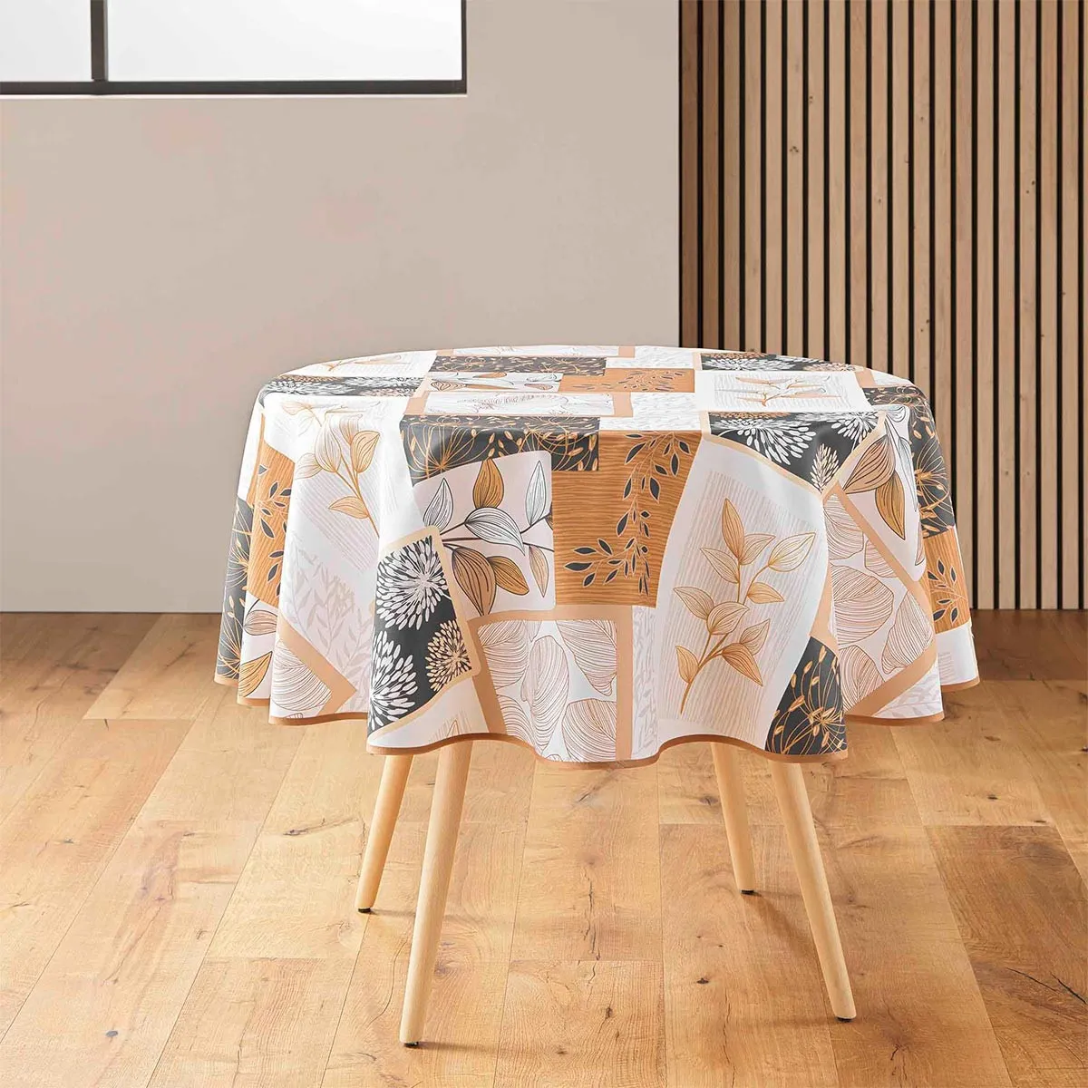Nappe Ronde Antitache Imprimé "faya" 180cm Naturel
