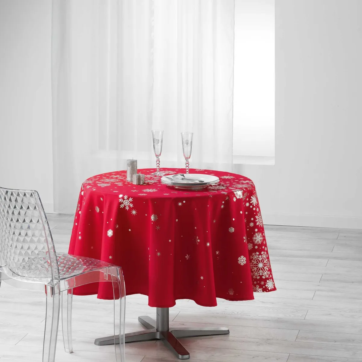 Nappe Ronde Antitache "constellation" 180cm Rouge