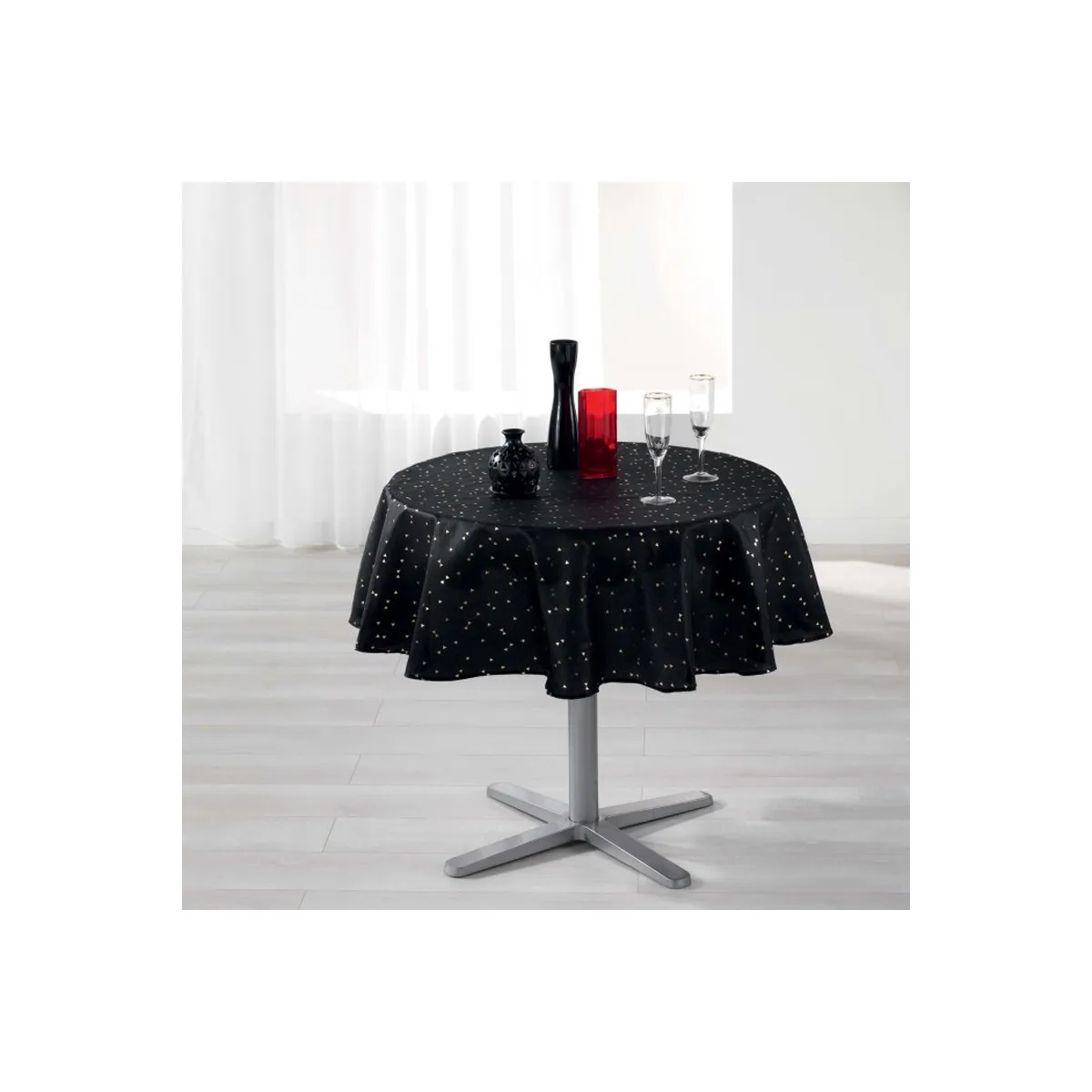 Nappe Ronde Imprimée "shantung" 180cm Noir